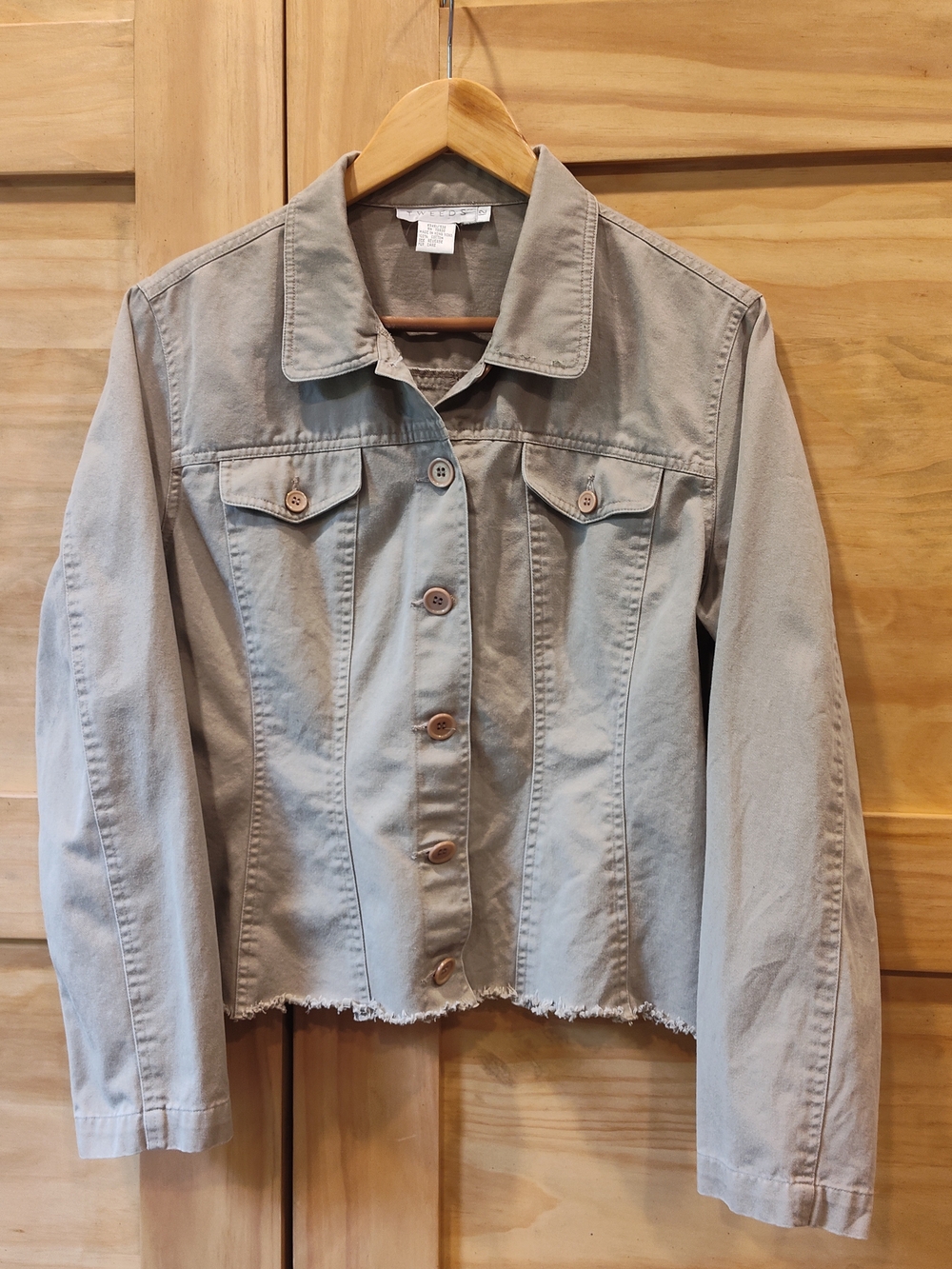 Tweeds Women's Classic Lightweight Khaki Denim Jacket | Raw Hem |Sz 12